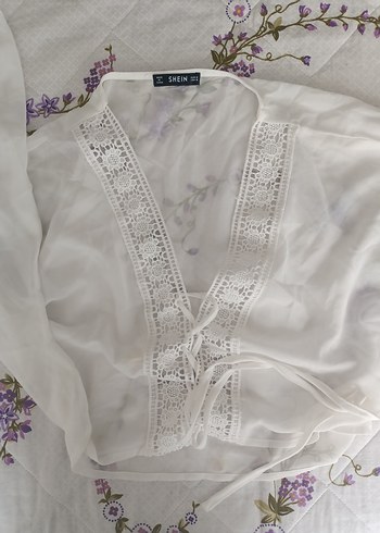 Sheinside Dantel Detayli V Yakali Bohem Beyaz Bluz
