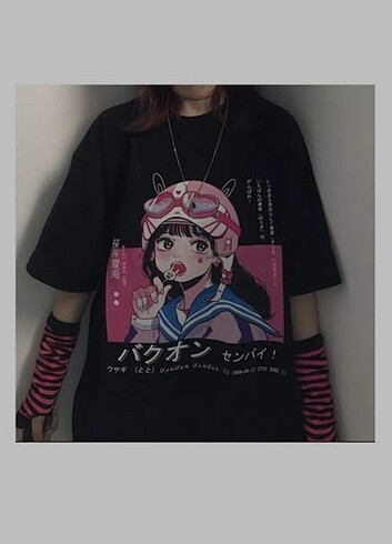 Anime Kız Baskılı Siyah Unisex T-shirt 