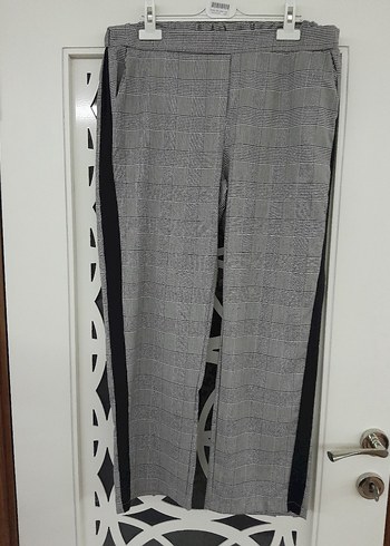 Kadın Gri Ekose Kemerli Kumaş Pantolon