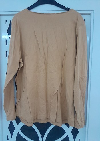 l Beden camel Renk Bej Baskılı Uzun Kollu Kadın Tişört