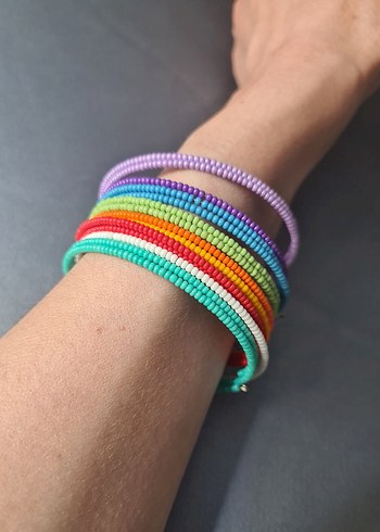 Gökkuşağı Renkli Boncuklu Kadın Bileklik (Tek sıra adet fiyatı) - Görsel 2