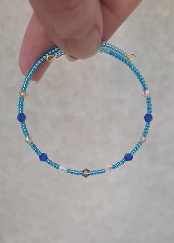 Swarovski Kristalli Mavi Yeşil Boncuklu Bohem Tel Bileklik - Görsel 6