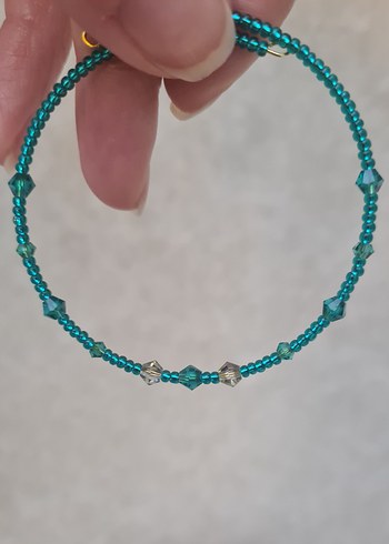 Swarovski Kristalli Mavi Yeşil Boncuklu Bohem Tel Bileklik - Görsel 4