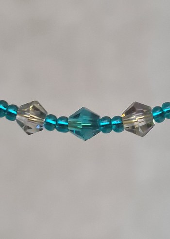 Swarovski Kristalli Mavi Yeşil Boncuklu Bohem Tel Bileklik - Görsel 5