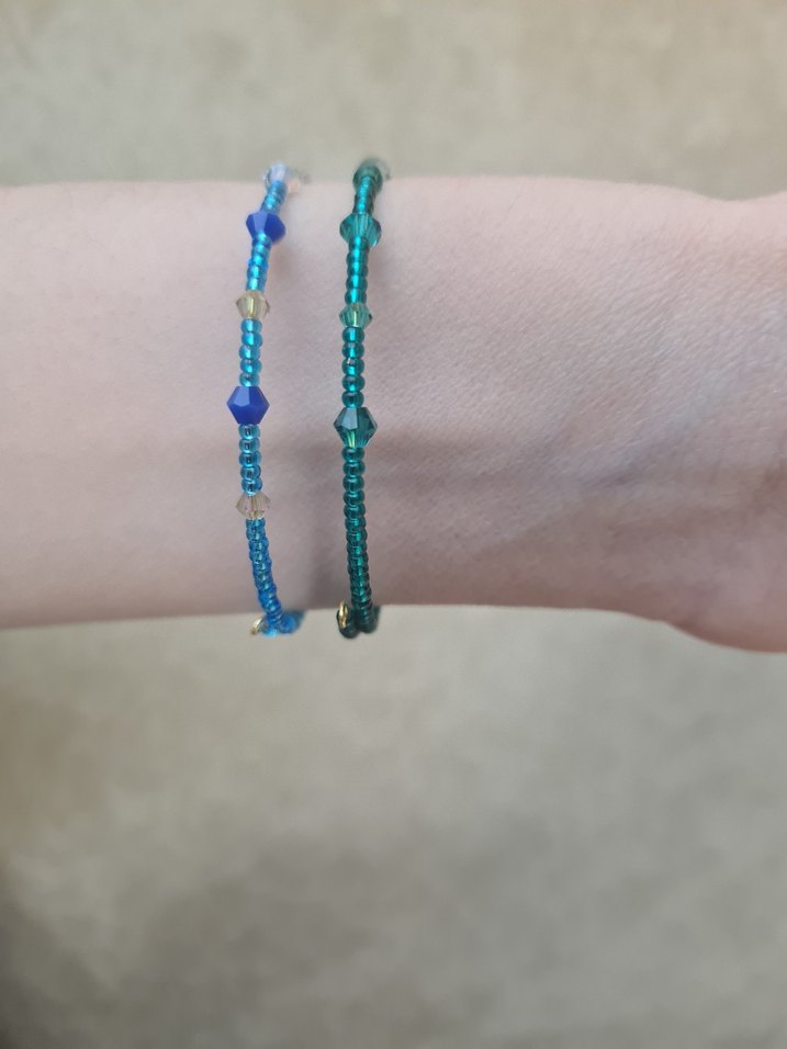 Swarovski Kristalli Mavi Yeşil Boncuklu Bohem Tel Bileklik - Görsel 3