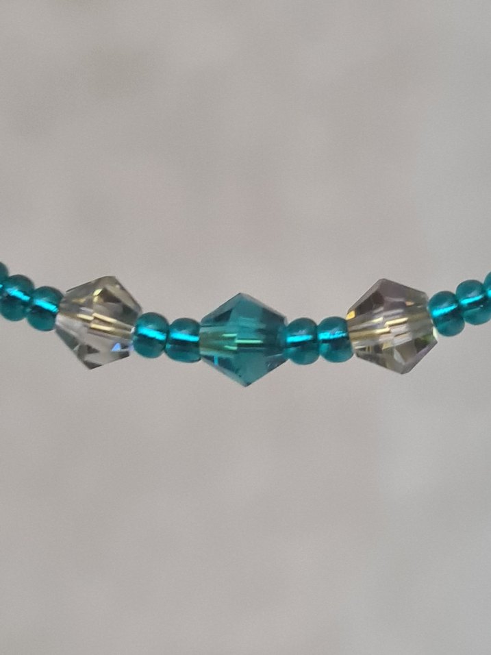 Swarovski Kristalli Mavi Yeşil Boncuklu Bohem Tel Bileklik - Görsel 5