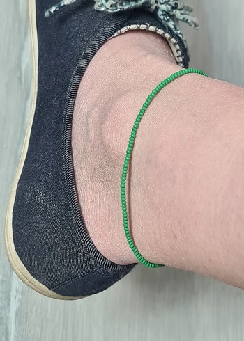 Yeşil Boncuklu Kadın Halhal - Uzatma Zincirli - Görsel 2