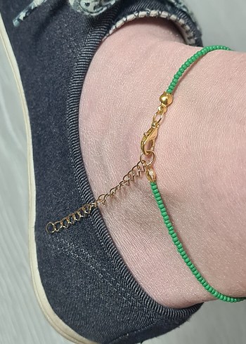 Yeşil Boncuklu Kadın Halhal - Uzatma Zincirli - Görsel 3