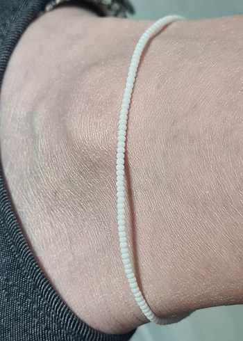 Beyaz Boncuklu Kadın Halhal - Uzatma Zincirli - Görsel 2