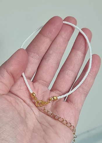 Beyaz Boncuklu Kadın Halhal - Uzatma Zincirli - Görsel 5