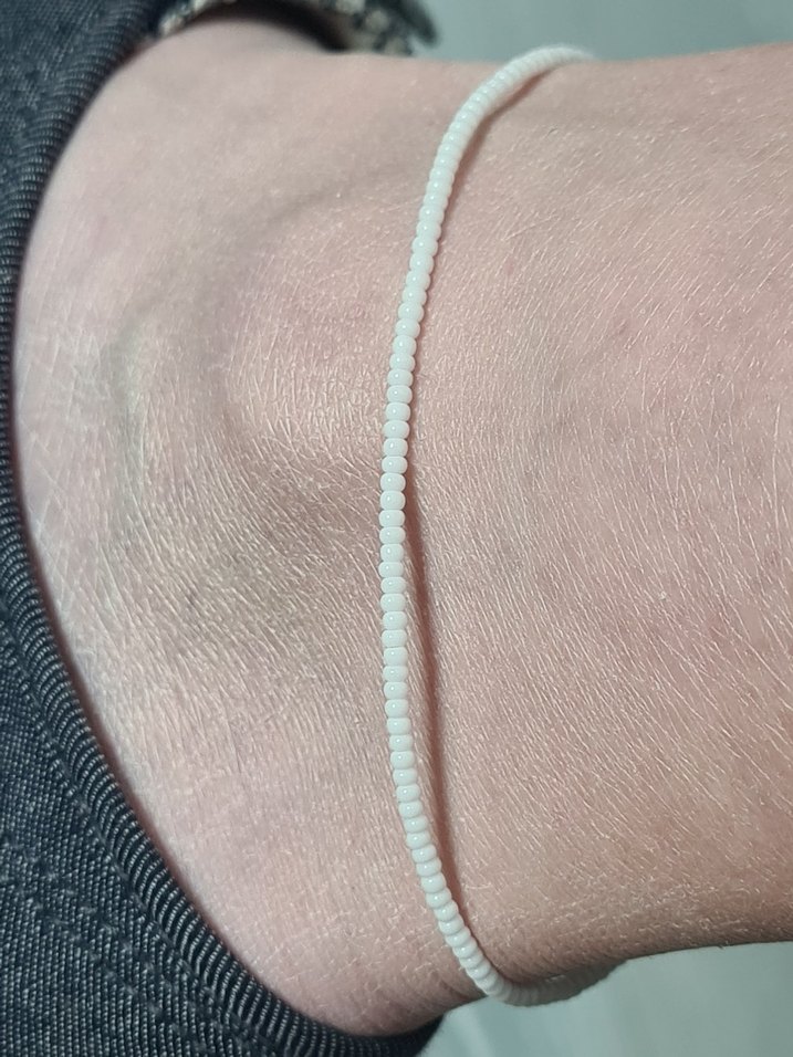 Beyaz Boncuklu Kadın Halhal - Uzatma Zincirli - Görsel 2