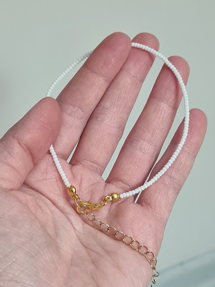 Beyaz Boncuklu Kadın Halhal - Uzatma Zincirli - Görsel 5