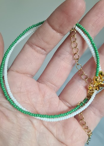 Yeşil Beyaz Boncuklu Kadın Halhal - Görsel 5