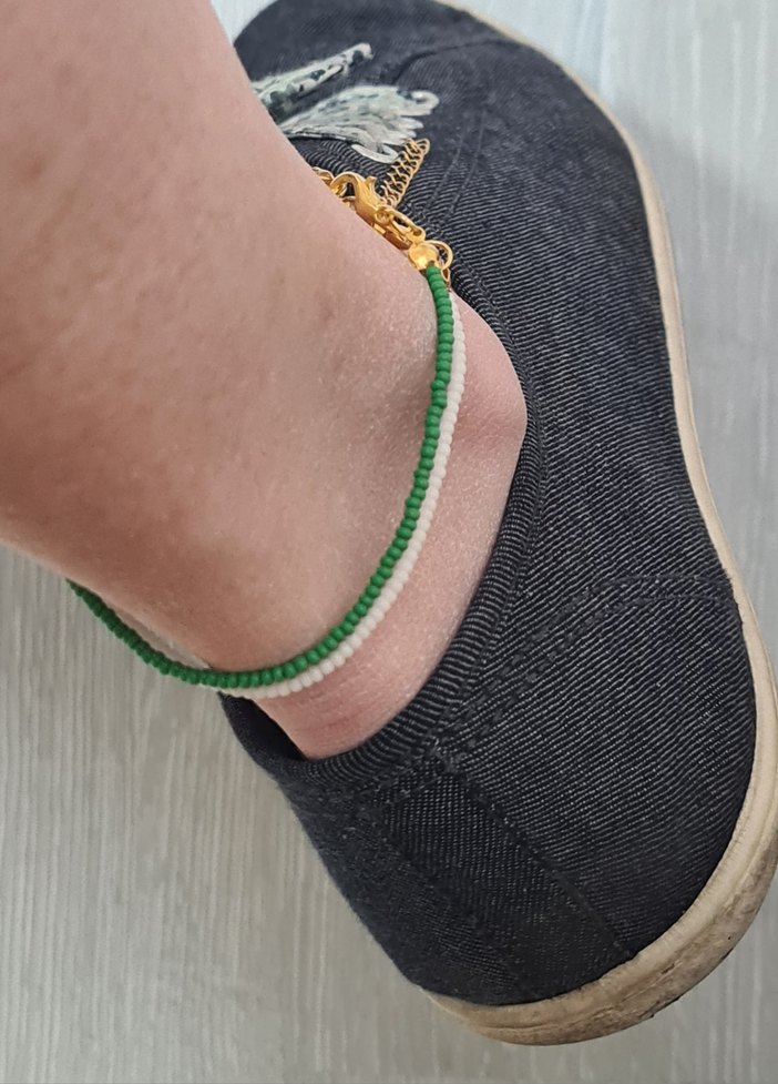 Yeşil Beyaz Boncuklu Kadın Halhal - Görsel 3