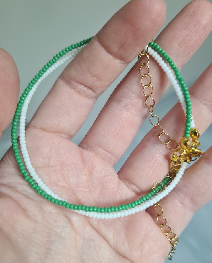 Yeşil Beyaz Boncuklu Kadın Halhal - Görsel 5