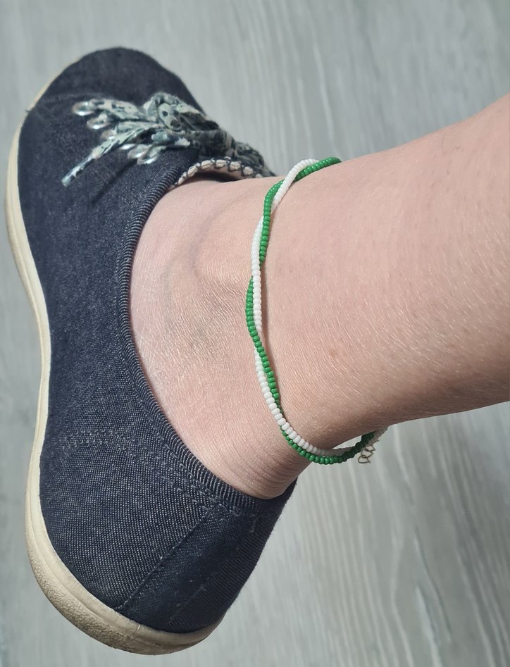 Yeşil Beyaz Boncuklu Kadın Halhal - Görsel 4