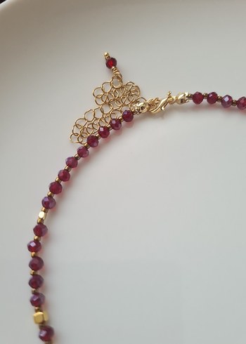 Bordo ve Altın Kaplama Boncuklu Kadın Kolye / Choker / Tasma - Görsel 2