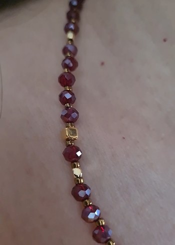 Bordo ve Altın Kaplama Boncuklu Kadın Kolye / Choker / Tasma - Görsel 9