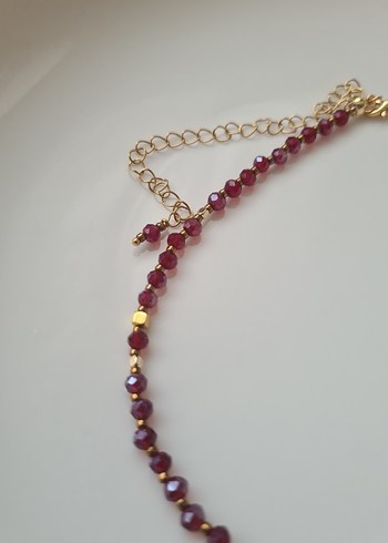 Bordo ve Altın Kaplama Boncuklu Kadın Kolye / Choker / Tasma - Görsel 3