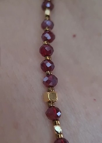 Bordo ve Altın Kaplama Boncuklu Kadın Kolye / Choker / Tasma - Görsel 7