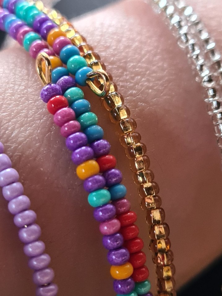 Renkli Boncuklu Bohem Kadın Bileklik Seti - Gold Silver Lila - Görsel 2