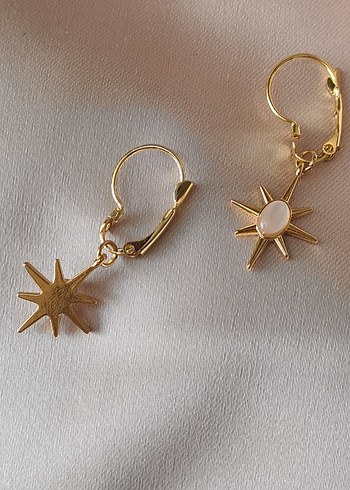 Altın Kaplama Mini Sedef Boncuklu Kutup Yıldızı Sallantılı Küpe - Görsel 4