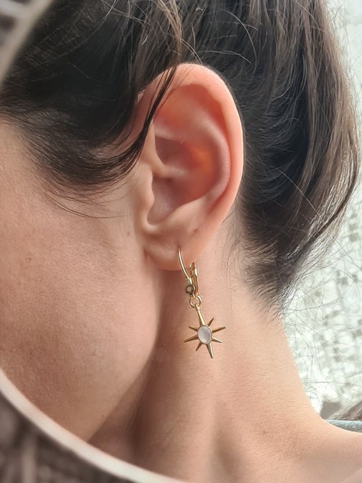 Altın Kaplama Mini Sedef Boncuklu Kutup Yıldızı Sallantılı Küpe - Görsel 2