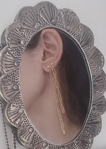 Ataç Zincir Altın/Gold Rengi Kadın Küpe, Altın Kaplama ve Çelik - Görsel 4