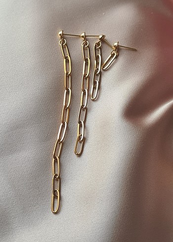 Ataç Zincir Altın/Gold Rengi Kadın Küpe, Altın Kaplama ve Çelik - Görsel 2