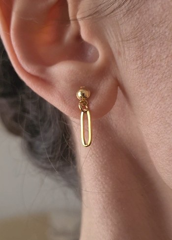 Ataç Zincir Altın/Gold Rengi Kadın Küpe, Altın Kaplama ve Çelik - Görsel 9