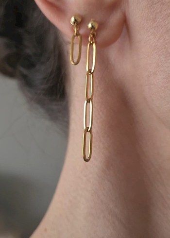 Ataç Zincir Altın/Gold Rengi Kadın Küpe, Altın Kaplama ve Çelik - Görsel 3