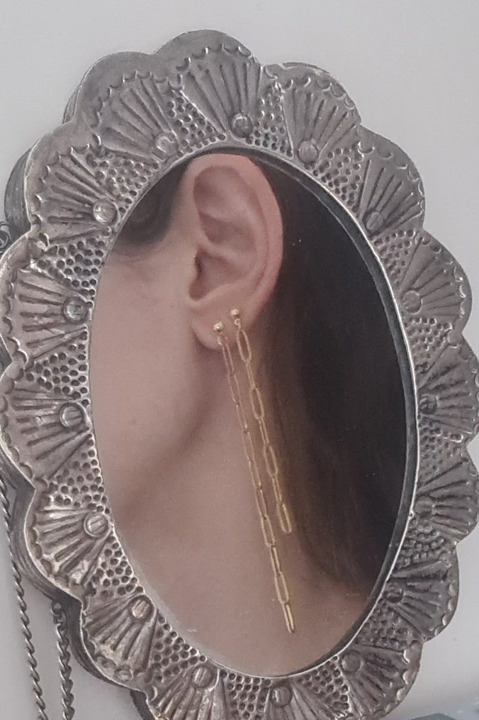 Ataç Zincir Altın/Gold Rengi Kadın Küpe, Altın Kaplama ve Çelik - Görsel 4