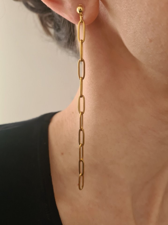 Ataç Zincir Altın/Gold Rengi Kadın Küpe, Altın Kaplama ve Çelik - Görsel 5