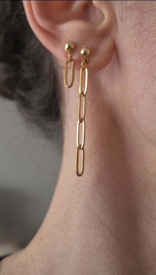 Ataç Zincir Altın/Gold Rengi Kadın Küpe, Altın Kaplama ve Çelik - Görsel 3