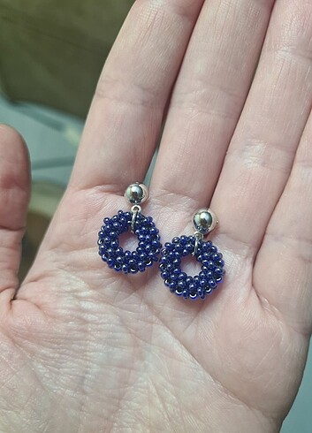 Nazo boncuk örme mor halka küpe (Herringbone benzeri) - Görsel 2