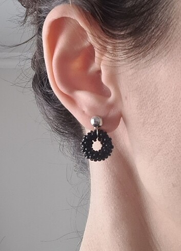 Nazo boncuk örme mor halka küpe (Herringbone benzeri) - Görsel 3