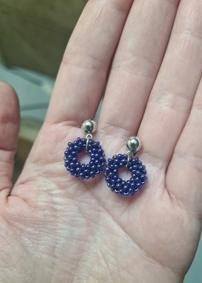 Nazo boncuk örme mor halka küpe (Herringbone benzeri) - Görsel 2