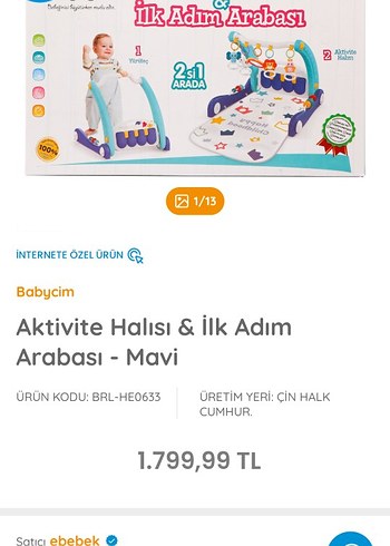 Babycim Mavi İlk Adım Arabası ve Aktivite Halısı