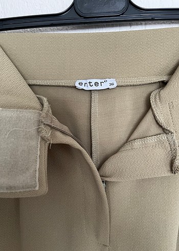 36 Beden Haki Ritnice Wide Leg Kumaş Pantolon