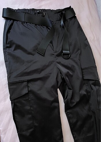Diğer Siyah parlak kargo pantolon