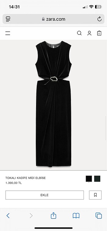 Zara kadife midi elbise