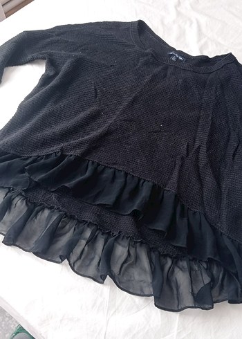 Siyah Kadın Fırfırlı Uzun Kollu Triko - Görsel 4