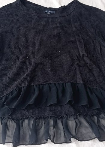 Siyah Kadın Fırfırlı Uzun Kollu Triko - Görsel 2