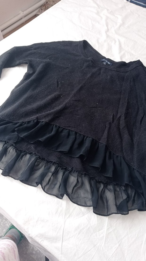 Siyah Kadın Fırfırlı Uzun Kollu Triko - Görsel 4