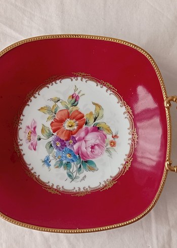 Vintage Kırmızı Çiçek Desenli Tabak - Görsel 6