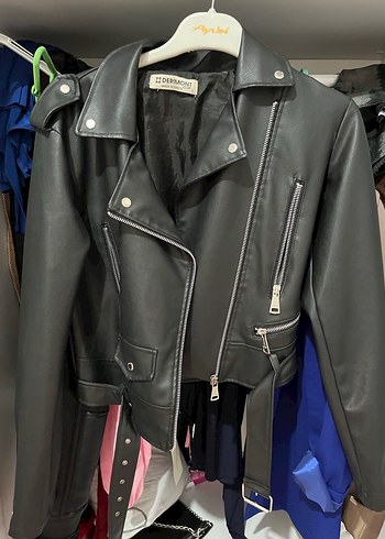 DERIMONT Siyah Deri Biker Ceket - Görsel 2