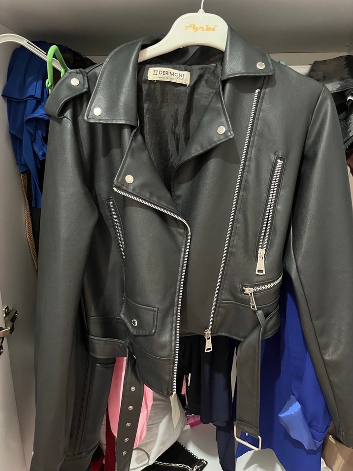 DERIMONT Siyah Deri Biker Ceket - Görsel 3