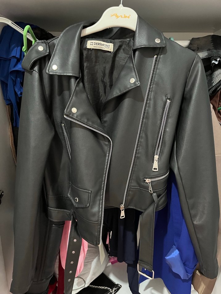 DERIMONT Siyah Deri Biker Ceket - Görsel 2