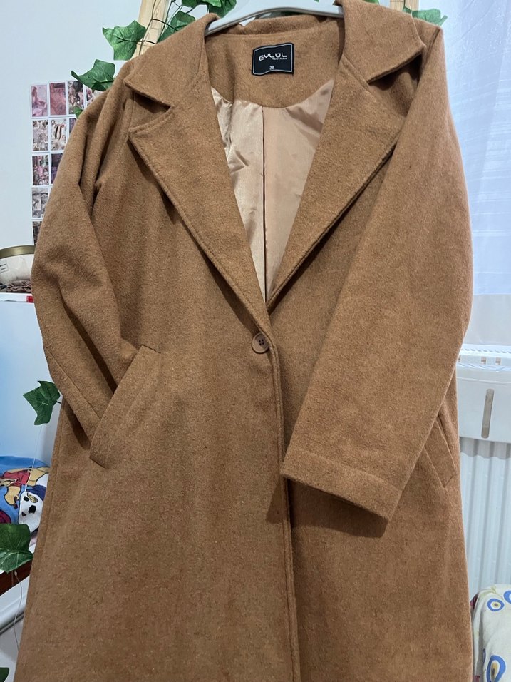 Bej Kadın Midi Yün Kaban Düğmeli - Görsel 3