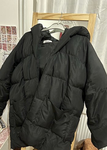 Kadın Siyah Midi Boy Rahat Kesim Mont - Görsel 3